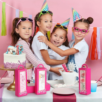 6 τμχ Ροζ βαλίτσα Δώρα Κουτιά για χαρούμενα γενέθλια Διακόσμηση πάρτι για παιδιά κορίτσι καραμέλα Μπισκότο κουτί συσκευασίας 1ο γενέθλιο προμήθειες