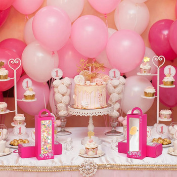 6 τμχ Ροζ βαλίτσα Δώρα Κουτιά για χαρούμενα γενέθλια Διακόσμηση πάρτι για παιδιά κορίτσι καραμέλα Μπισκότο κουτί συσκευασίας 1ο γενέθλιο προμήθειες