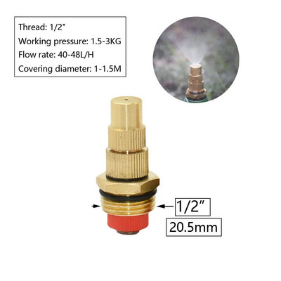 Žalvarinis rūko purkštuvas su 1/4" 1/2" sriegiu reguliuojamu rūko purškimo antgaliu sodo laistymo laistymui