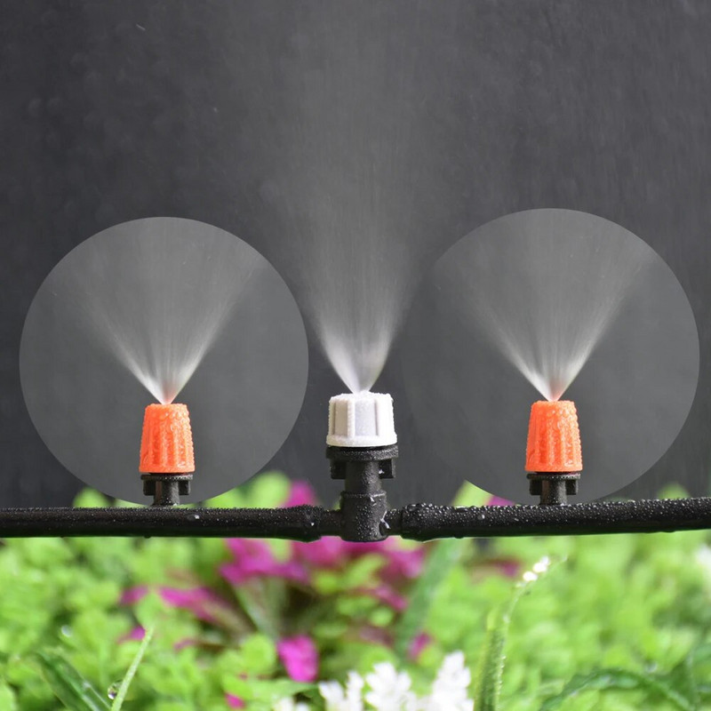 10 tk Mikrotilguti niisutamise uduotsik oranž hall aiapihusti jahutusvihmut, 1/4 teeotsaga pistik
