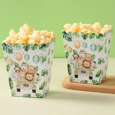 Dzsungel Állati Popcorn Dobozok Állatkerti csemegedobozok Papír dzsungel témájú Születésnapi parti kellékek Baby Shower Favor Film Night Dekorációk