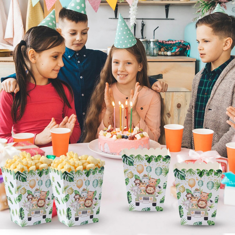 Kutije za kokice sa životinjama iz džungle Kutije za zoološke poslastice Papirnati pribor za rođendansku proslavu na temu džungle Dekoracije za večernje filmove