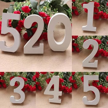 Сватбени 0-9 бели дървени числа Орнаменти за парти Хотелски домашен декор Подпори за снимки