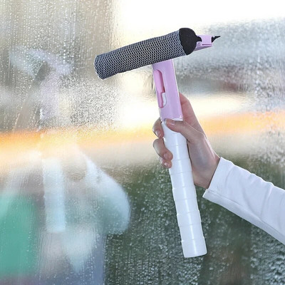 Window Glass Cleaning Tool  Double-sided Disassemble Rod Window Cleaner Scraper Mop Squeegee Wiper with Water Spray Bottle