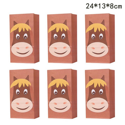 6PCS Kartonske vrećice za poklone sa životinjama na farmi Papirnate vrećice za pakiranje slatkiša i keksa za djecu Potrepštine za rođendanske zabave s temom životinja