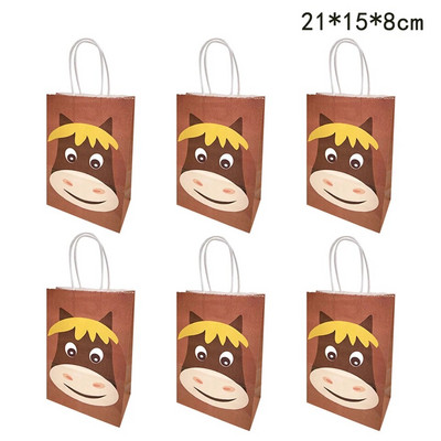 6PCS Kartonske vrećice za poklone sa životinjama na farmi Papirnate vrećice za pakiranje slatkiša i keksa za djecu Potrepštine za rođendanske zabave s temom životinja