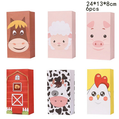 6PCS Kartonske vrećice za poklone sa životinjama na farmi Papirnate vrećice za pakiranje slatkiša i keksa za djecu Potrepštine za rođendanske zabave s temom životinja