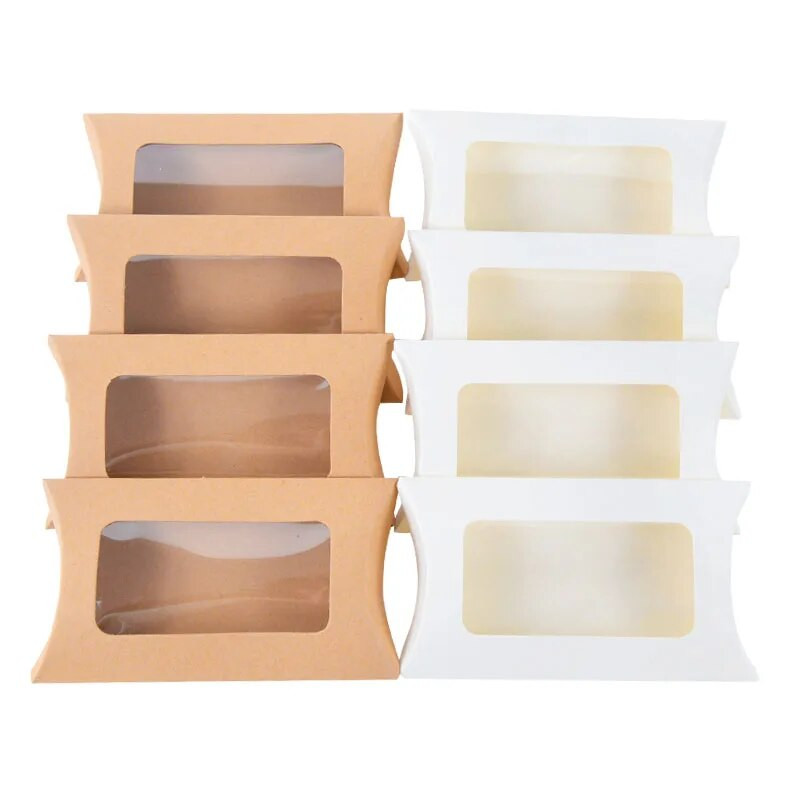 20/10 tk Padjakujuline küpsise kommikarp aknaga pulmadeks Jõulupaberist kinkekarbid Sünnipäevapeotarbed