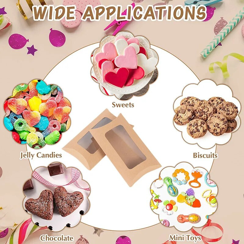 20/10 tk Padjakujuline küpsise kommikarp aknaga pulmadeks Jõulupaberist kinkekarbid Sünnipäevapeotarbed