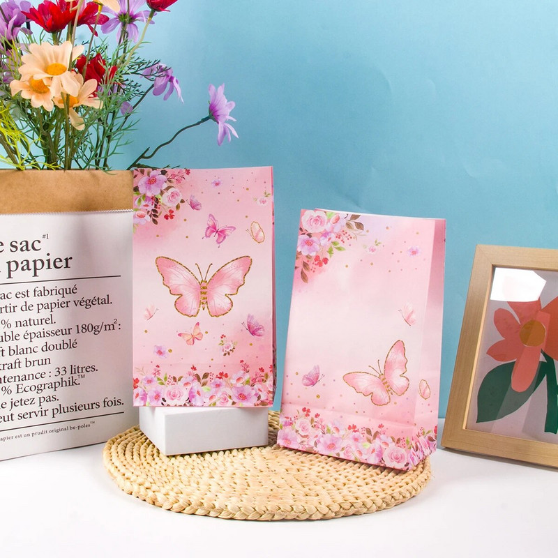 10db pillangós témájú ajándéktasakok papírcukorka csomagolótáska lány pillangó témájú születésnapi esküvői parti baba zuhany dekor kellékek
