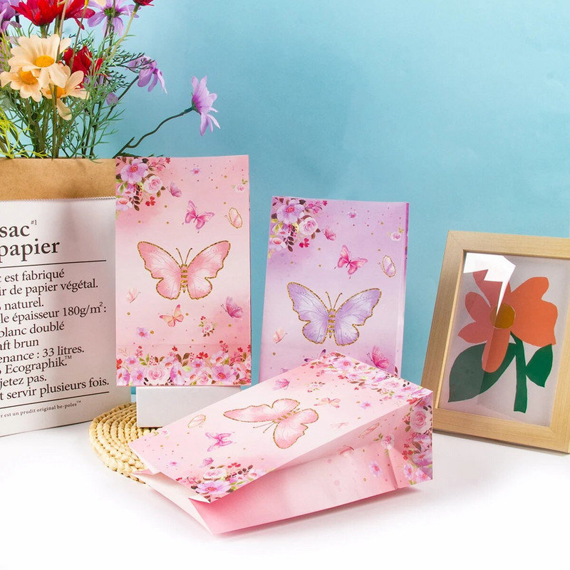 10db pillangós témájú ajándéktasakok papírcukorka csomagolótáska lány pillangó témájú születésnapi esküvői parti baba zuhany dekor kellékek