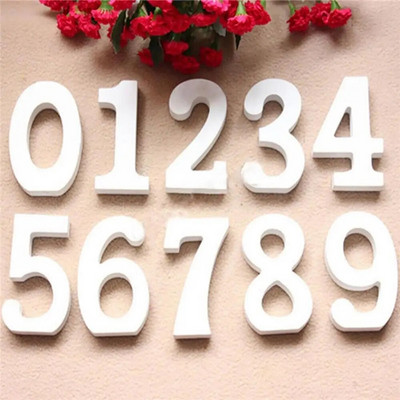Сватбен декор 0-9 Бели дървени числа Парти орнаменти Реквизит за домашни снимки на хотел