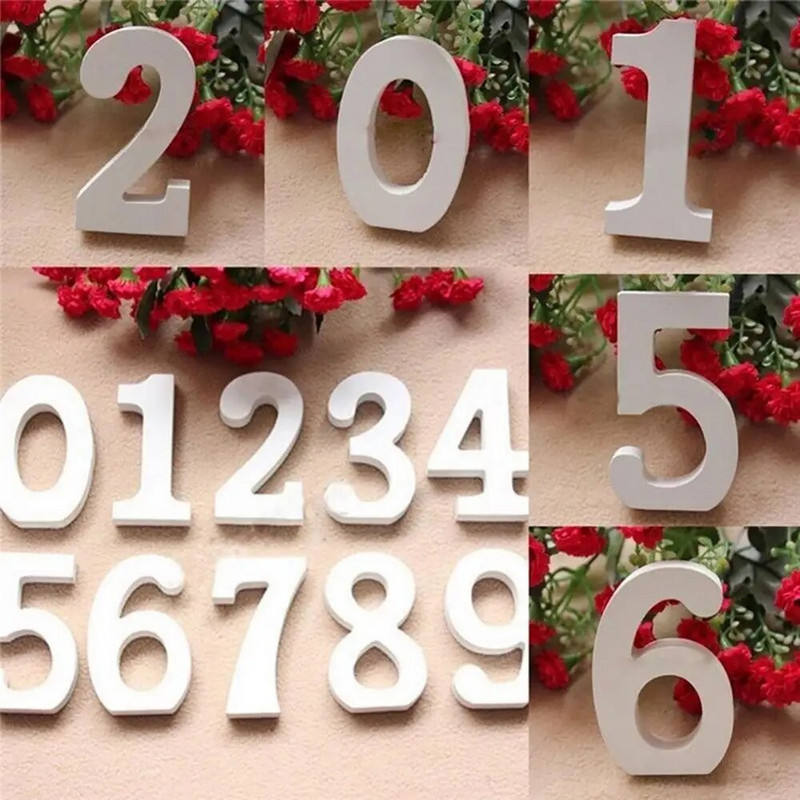 Dekoracija vjenčanja 0-9 Bijeli drveni brojevi Ukrasi za zabave Hotelski kućni rekviziti za fotografije