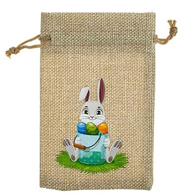 StoBag 5tk Rõõmsaid lihavõtteid Väikesed linasest nöörist kotid Jänesekimp Tasku lastele Kommid Kingipakend Korduvkasutatavad kotid Kaunistus