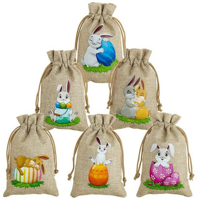 StoBag 5tk Rõõmsaid lihavõtteid Väikesed linasest nöörist kotid Jänesekimp Tasku lastele Kommid Kingipakend Korduvkasutatavad kotid Kaunistus