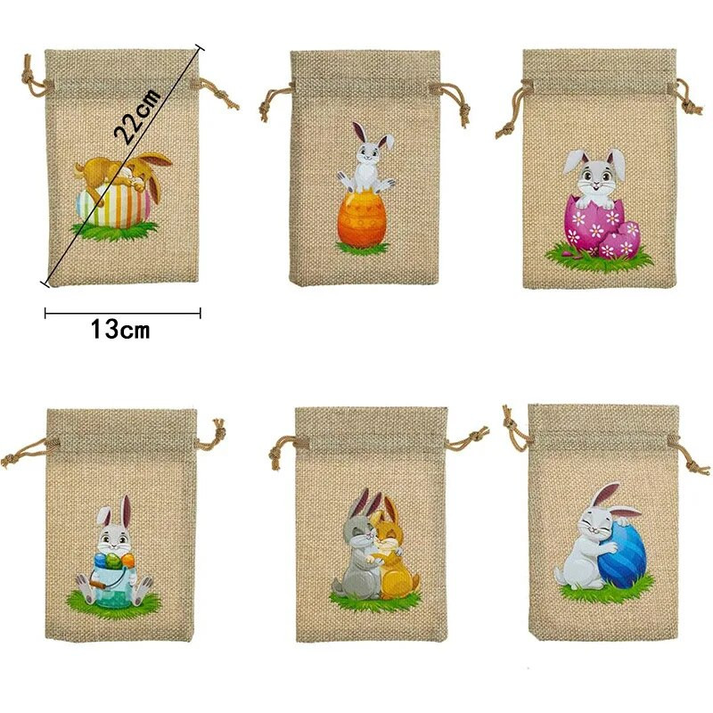 StoBag 5tk Rõõmsaid lihavõtteid Väikesed linasest nöörist kotid Jänesekimp Tasku lastele Kommid Kingipakend Korduvkasutatavad kotid Kaunistus