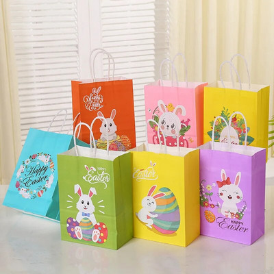 10 pcs Bunny Rabbit Paper Bag Cartoon Gift Bag for Happy Easter Party Decorations Kids Gift Cookies Packaging Bags