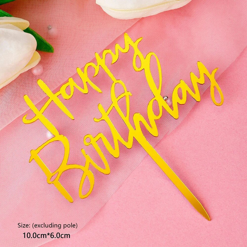 10 buc. Topper pentru tort La mulți ani, acrilic, auriu, cu oglindă, pentru cupcake pentru copii, pentru petrecerea de aniversare, pentru tort, pentru desert, decorațiuni pentru Baby Shower