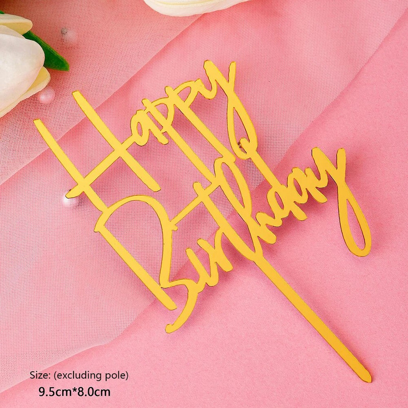 10 buc. Topper pentru tort La mulți ani, acrilic, auriu, cu oglindă, pentru cupcake pentru copii, pentru petrecerea de aniversare, pentru tort, pentru desert, decorațiuni pentru Baby Shower