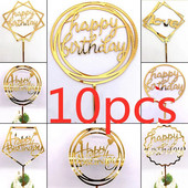 10 gab. 36 stili Happy Birthday Cake Topper Rozā zelta Akrila kūkas pildspalvas Baby Shower Cake Birthday Party Kūkas karoga rotājumi