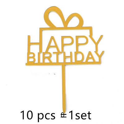 10 gab. 36 stili Happy Birthday Cake Topper Rozā zelta Akrila kūkas pildspalvas Baby Shower Cake Birthday Party Kūkas karoga rotājumi