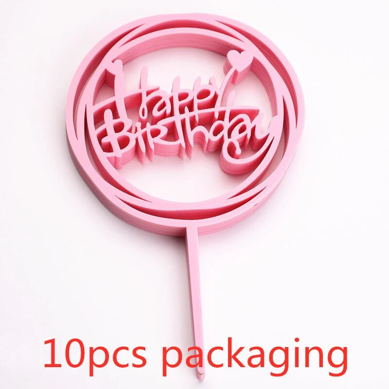 10 gab. 36 stili Happy Birthday Cake Topper Rozā zelta Akrila kūkas pildspalvas Baby Shower Cake Birthday Party Kūkas karoga rotājumi