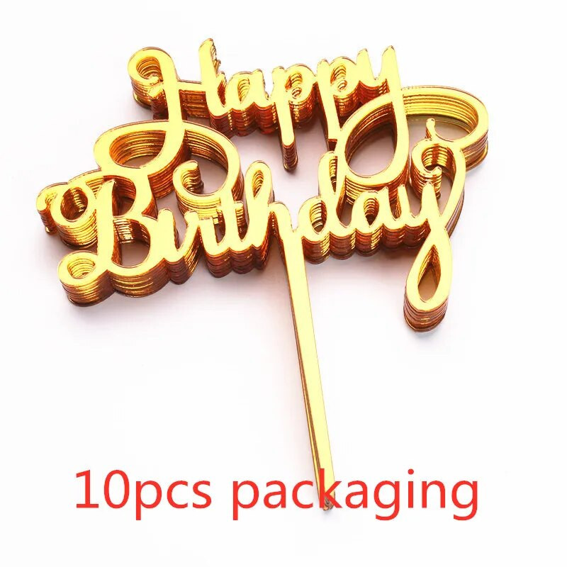 10 gab. 36 stili Happy Birthday Cake Topper Rozā zelta Akrila kūkas pildspalvas Baby Shower Cake Birthday Party Kūkas karoga rotājumi