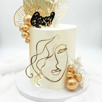 2023 Πορτρέτο Happy Birthday Cake Topper Gold Black Abstract Art Ακρυλικό για κορίτσια για κορίτσια για πάρτι Τούρτες για κορίτσια Διακοσμητικό επιδόρπιο
