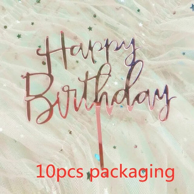 10 tk Roosa kullaga palju õnne sünnipäevaks hõbemust, lihtsa disainiga akrüülist koogikatted Baby Shower peo magustoidu kaunistus