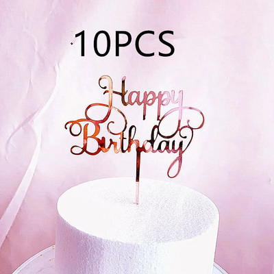 10 tk Roosa kullaga palju õnne sünnipäevaks hõbemust, lihtsa disainiga akrüülist koogikatted Baby Shower peo magustoidu kaunistus