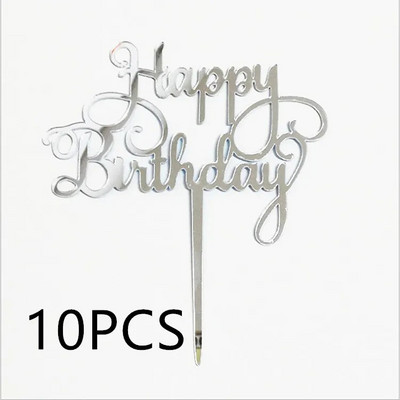 10 tk Roosa kullaga palju õnne sünnipäevaks hõbemust, lihtsa disainiga akrüülist koogikatted Baby Shower peo magustoidu kaunistus