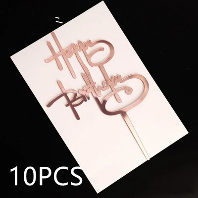 10 tk Roosa kullaga palju õnne sünnipäevaks hõbemust, lihtsa disainiga akrüülist koogikatted Baby Shower peo magustoidu kaunistus