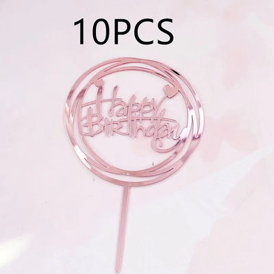 10 tk Roosa kullaga palju õnne sünnipäevaks hõbemust, lihtsa disainiga akrüülist koogikatted Baby Shower peo magustoidu kaunistus