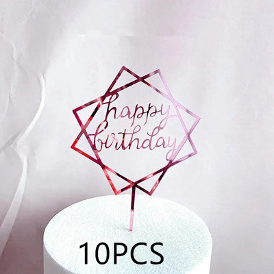 10 tk Roosa kullaga palju õnne sünnipäevaks hõbemust, lihtsa disainiga akrüülist koogikatted Baby Shower peo magustoidu kaunistus