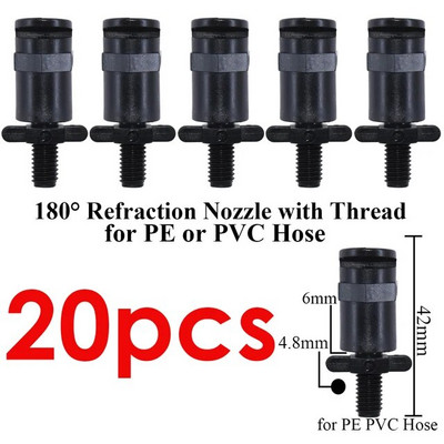 KESLA 20 buc. Sprinklere cu duză de refracție 180 de grade cu conector cu filet de 1/4 inchi sau 4/7 mm pentru irigare prin picurare cu cap de pulverizare pentru Bonsai