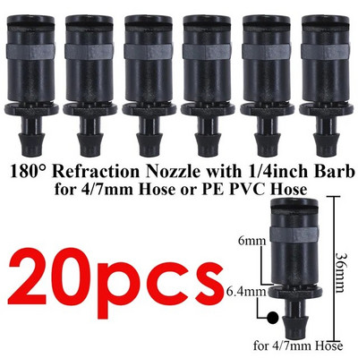 KESLA 20 buc. Sprinklere cu duză de refracție 180 de grade cu conector cu filet de 1/4 inchi sau 4/7 mm pentru irigare prin picurare cu cap de pulverizare pentru Bonsai