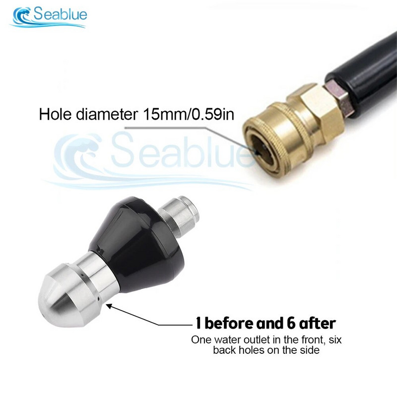 1/4 colio kanalizacijos valymo aukšto slėgio žarnos antgalio priedai 7 skylės iš vandens nerūdijančio plieno aukšto slėgio valymo antgalis