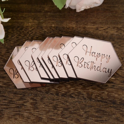 10 tk Rose Gold Sünnipäevapeo tordikaunistus Akrüülist ümmargused koogikatted Palju õnne sünnipäevaks kingituseks kaunistus tassikoogi magustoidu tarvikud