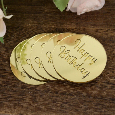 10 tk Rose Gold Sünnipäevapeo tordikaunistus Akrüülist ümmargused koogikatted Palju õnne sünnipäevaks kingituseks kaunistus tassikoogi magustoidu tarvikud