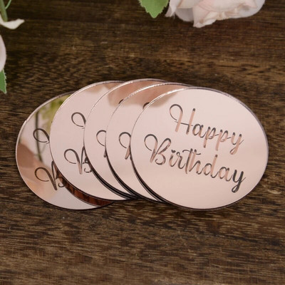 10 tk Rose Gold Sünnipäevapeo tordikaunistus Akrüülist ümmargused koogikatted Palju õnne sünnipäevaks kingituseks kaunistus tassikoogi magustoidu tarvikud