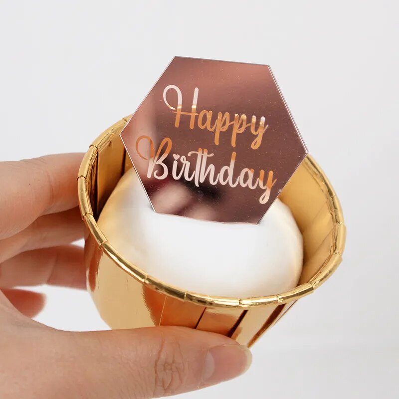 10 tk Rose Gold Sünnipäevapeo tordikaunistus Akrüülist ümmargused koogikatted Palju õnne sünnipäevaks kingituseks kaunistus tassikoogi magustoidu tarvikud
