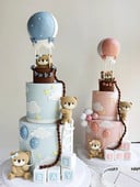 Decoratiuni pentru tort de aniversare, drăguț, roz, urs albastru, bile de tren, inserare, pentru tort, băiat, fată, 1-a aniversare, pentru baby shower