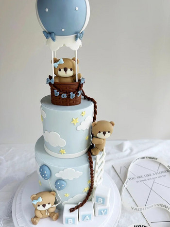 Декорации за торта за рожден ден Сладко розово синьо мече Топки с влакче Вложка за торта Момче Момиче Парти за 1-ви рожден ден Консумативи за бебешки душ