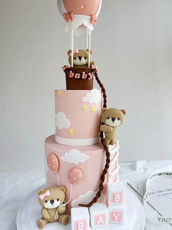 Διακοσμήσεις τούρτας γενεθλίων Χαριτωμένα ροζ μπλε αρκούδα μπάλες τρένου Insert Cake Topper Boy Girl 1st Birthday party baby shower Supplies