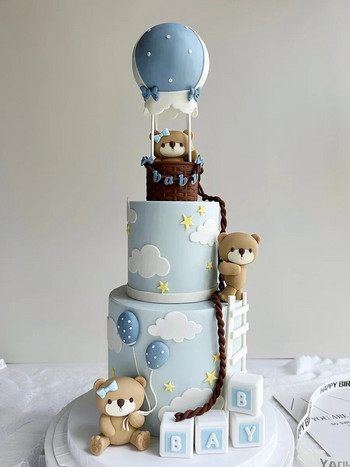 Декорации за торта за рожден ден Сладко розово синьо мече Топки с влакче Вложка за торта Момче Момиче Парти за 1-ви рожден ден Консумативи за бебешки душ