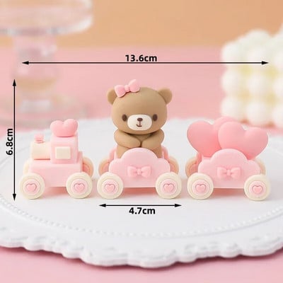 Decoratiuni pentru tort de aniversare, drăguț, roz, urs albastru, bile de tren, inserare, pentru tort, băiat, fată, 1-a aniversare, pentru baby shower