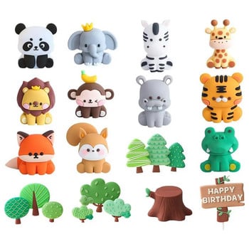 Forest Animal Cake Topper Tropical Jungle Safari Lion Elephant Giraffe Monkey Cake Διακόσμηση για πρώτο πάρτι γενεθλίων Χαριτωμένο δώρο