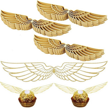50Pcs Wings Chocolate Cake Party Gold Decoration Wizard Topper Golden Wing Cupcake Toppers Snitch Сватбен декор