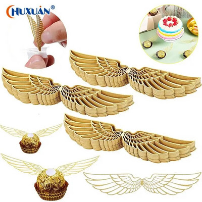 50 db Wings csokoládé torta party arany dekoráció varázsló topper Golden Wing cupcake toppers Snitch esküvői dekor