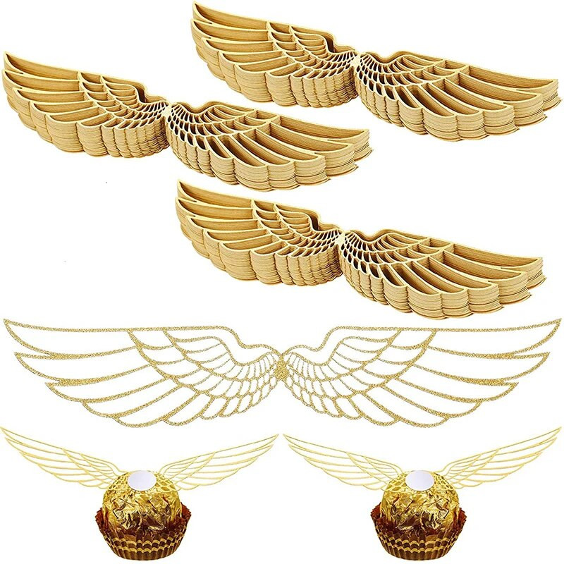 50 db Wings csokoládé torta party arany dekoráció varázsló topper Golden Wing cupcake toppers Snitch esküvői dekor